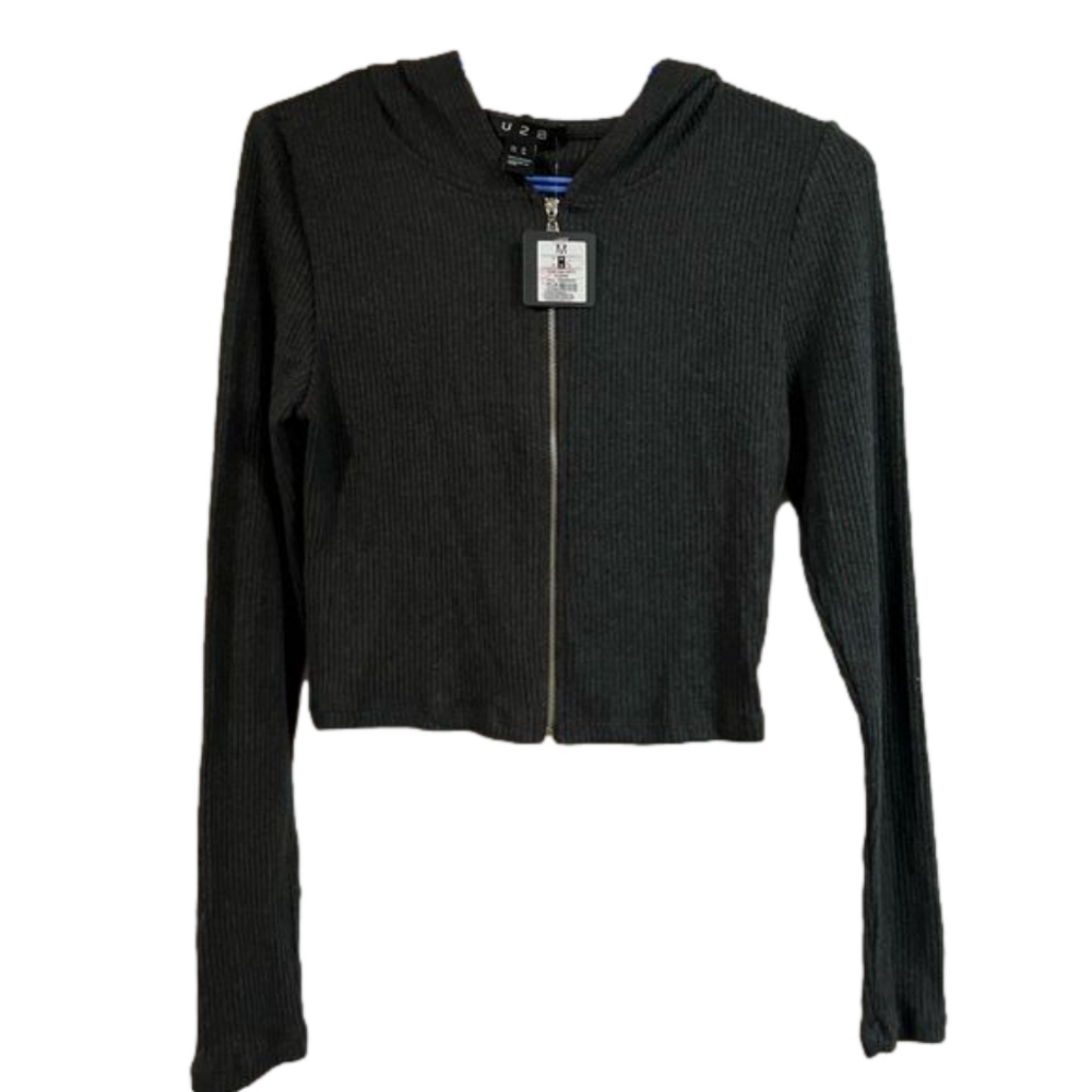 NWT medium charcoal U2B cropped zip up hooded cardigan Urban Planet
